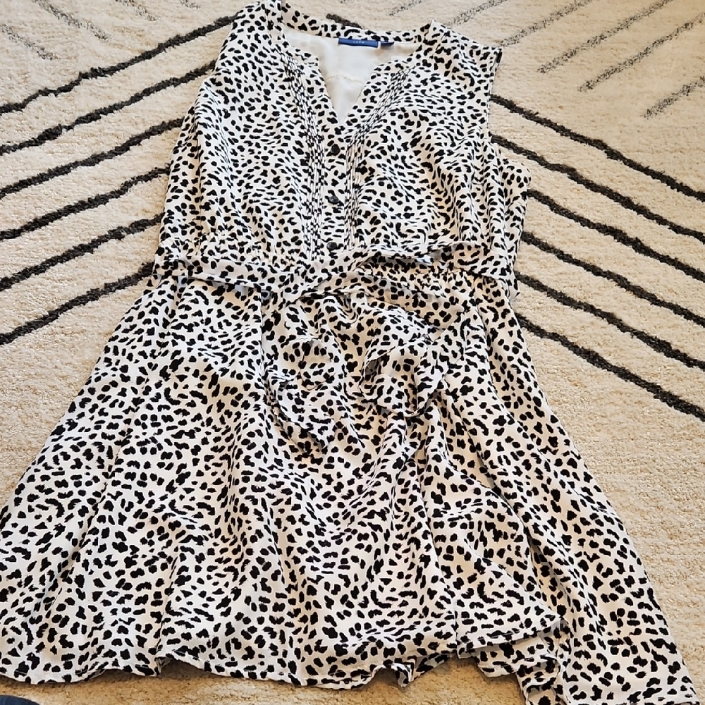 Apt. 9 Black and White Leopard-Print Sleeveless Mini Dress with Waist Tie